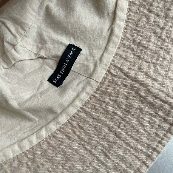 Saks Fifth Avenue Beige Quilted Bucket Hat cotton linen tan classic beach - Picture 6 of 7